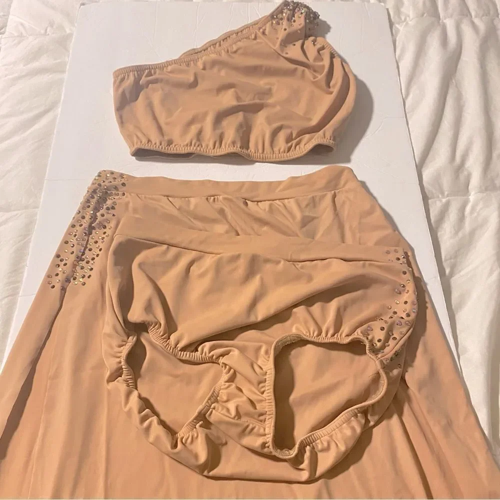 Kelle dance solo custom costume blush 3 piece GODDESS 7046 skirt top trunks LA